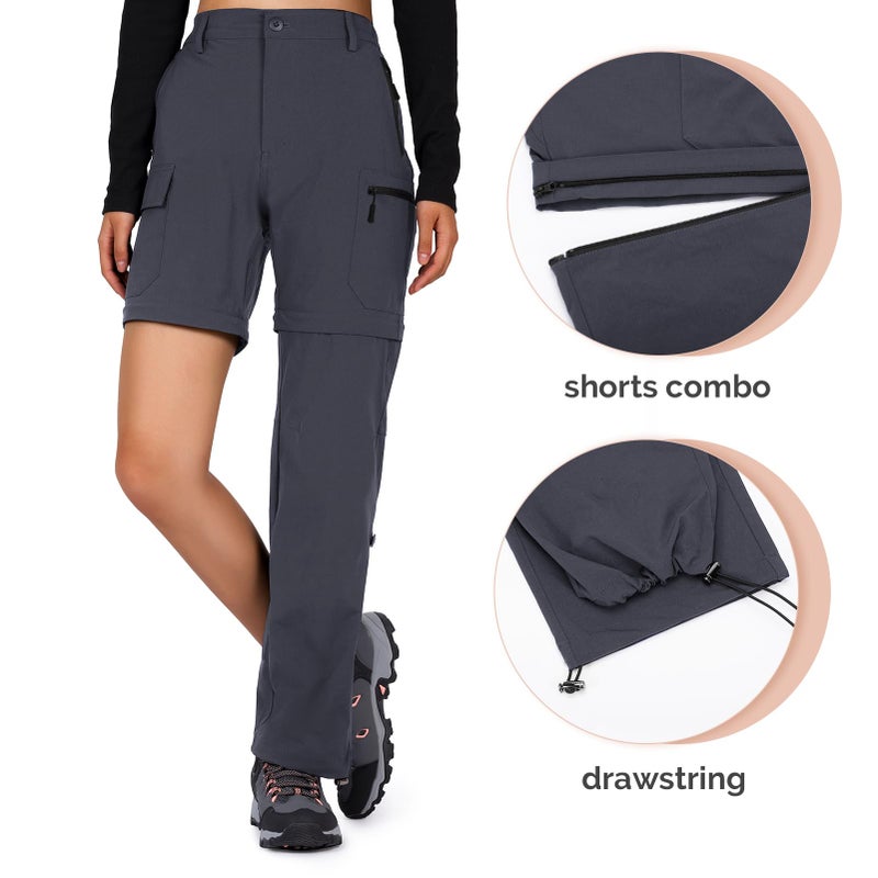 Cycorld Women's-Hiking-Pants-Convertible Quick-Dry-Stretch-Lightweight Zip-Off Outdoor Pants with 5 Deep Pockets (Grey, X-Large) - Image 3